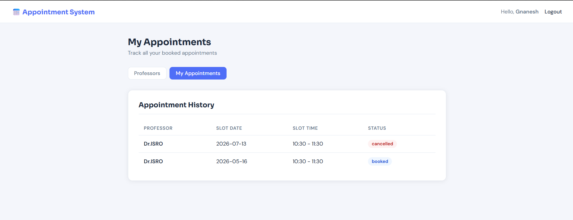 Appointment System screenshot